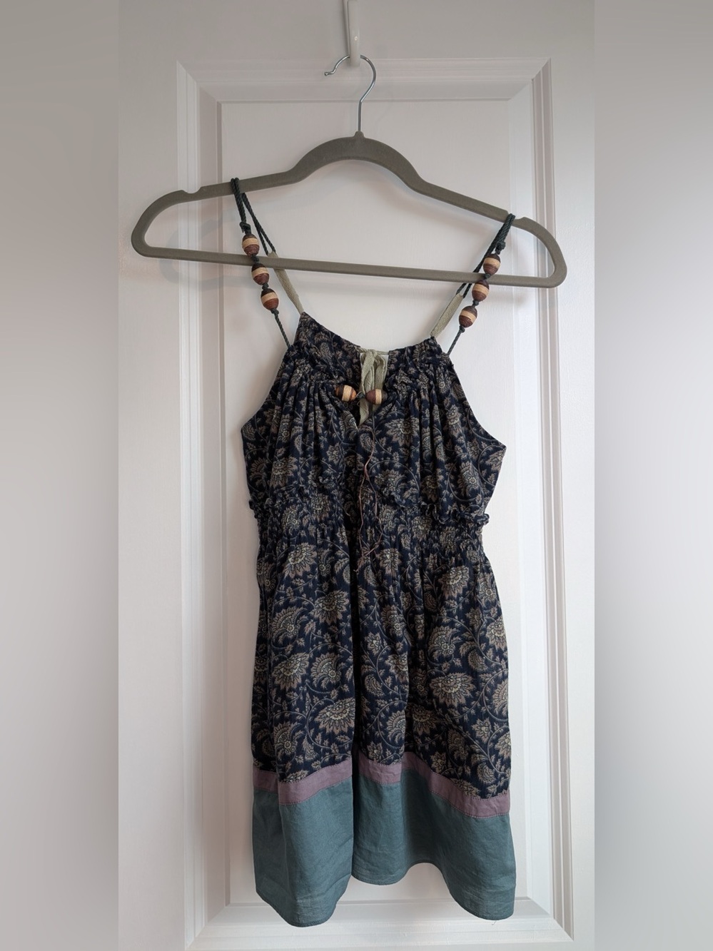 TOCCA Beaded Tie-Neck Raffia Wrapped Babydoll Floral 100% Cotton Tank Size 6